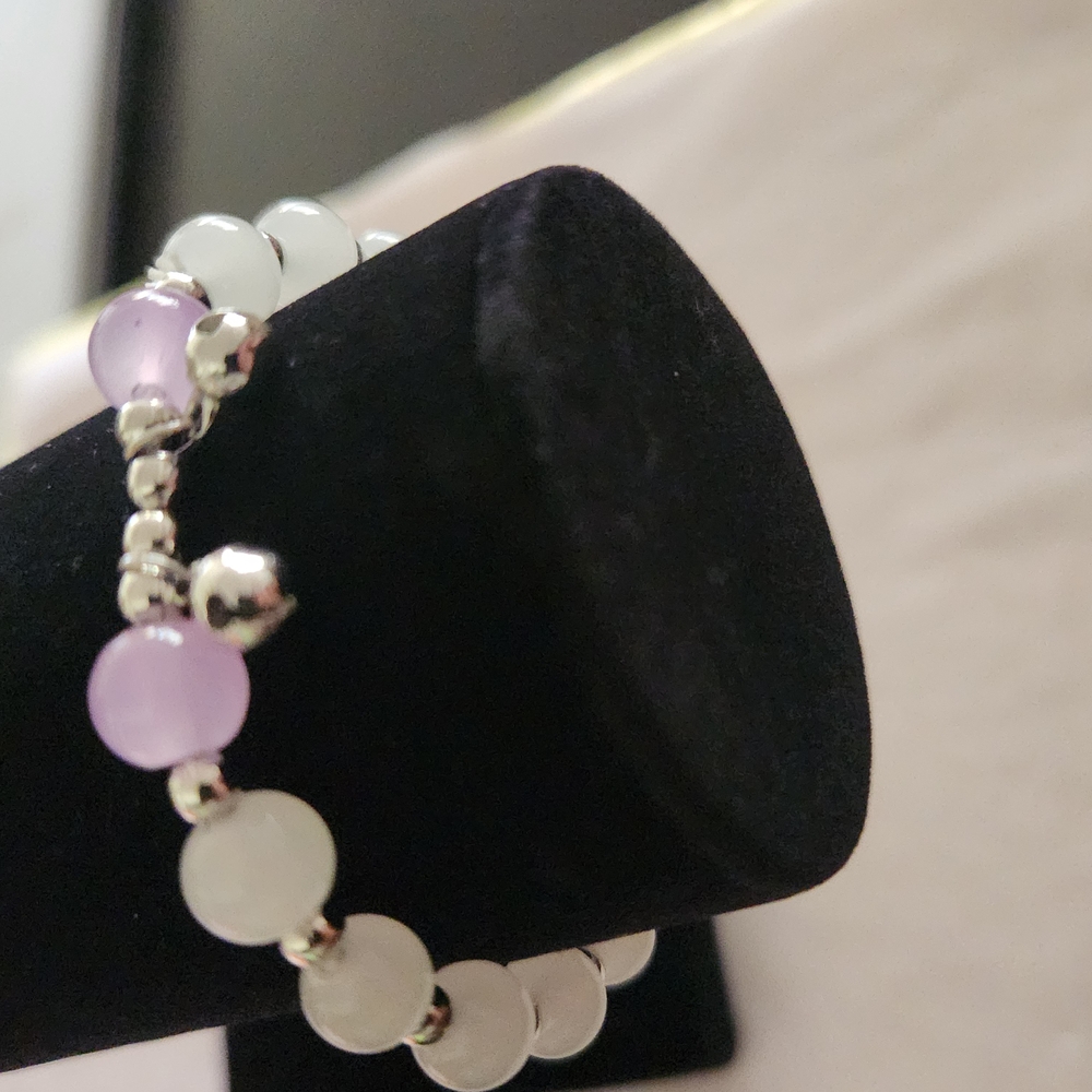 Elegant Silver and Purple 0pal Beaded Bracelet